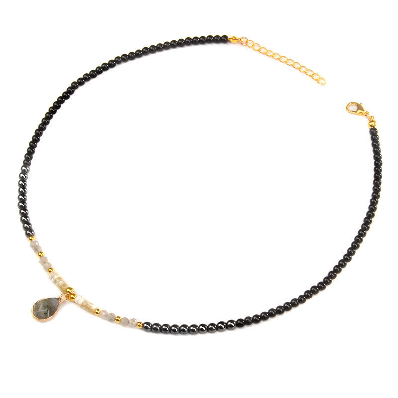 Olivenorma Natural Obsidian Faceted Glass Gemstone Pendant Necklace - Obsidian&Labradorite - image 10