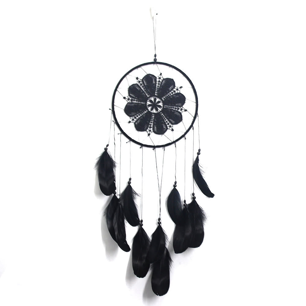 Olivenorma Handwoven Bohemian Dreamcatcher - Large Black Flowers - image 16