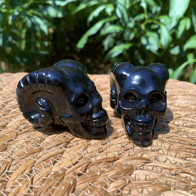 Olivenorma 40mm Obsidian Gemstone Decoration Horned Crystal Skull - image 4