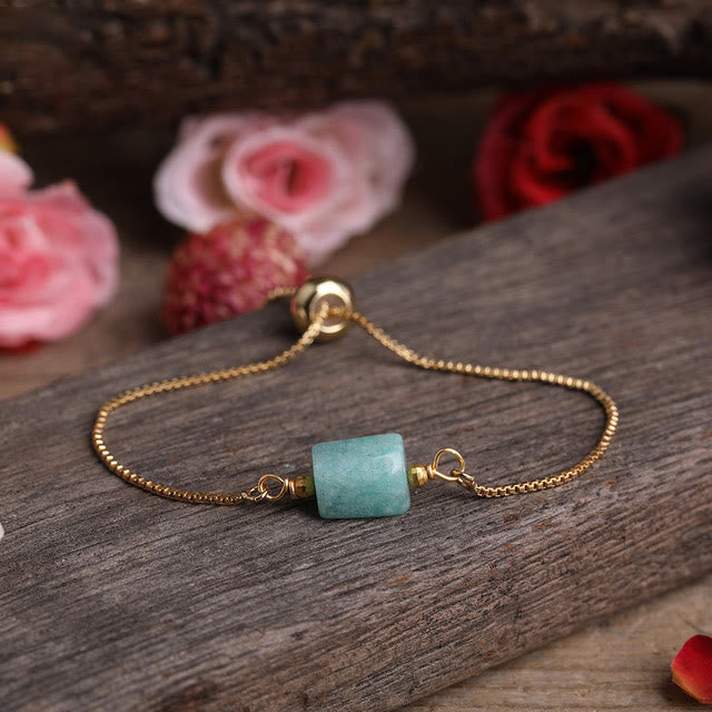 Olivenorma Natural Crystal Prismatic Stone String Metal Chain Bracelet - Amazonite - image 4