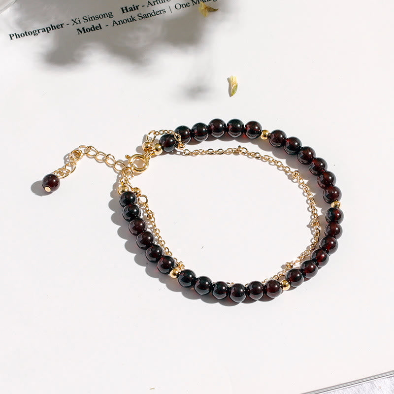 Olivenorma Garnet Beaded Metal Chain Double Layer Bracelet - Garnet - image 0