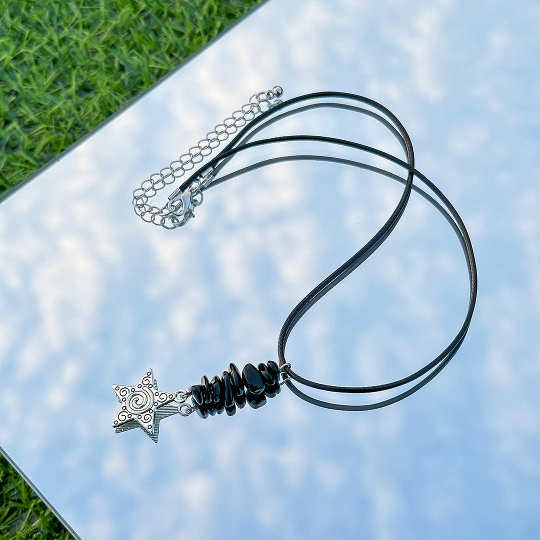 Olivenorma Natural Stone Butterfly Tassel Leather Wax Thread Necklace - image 23