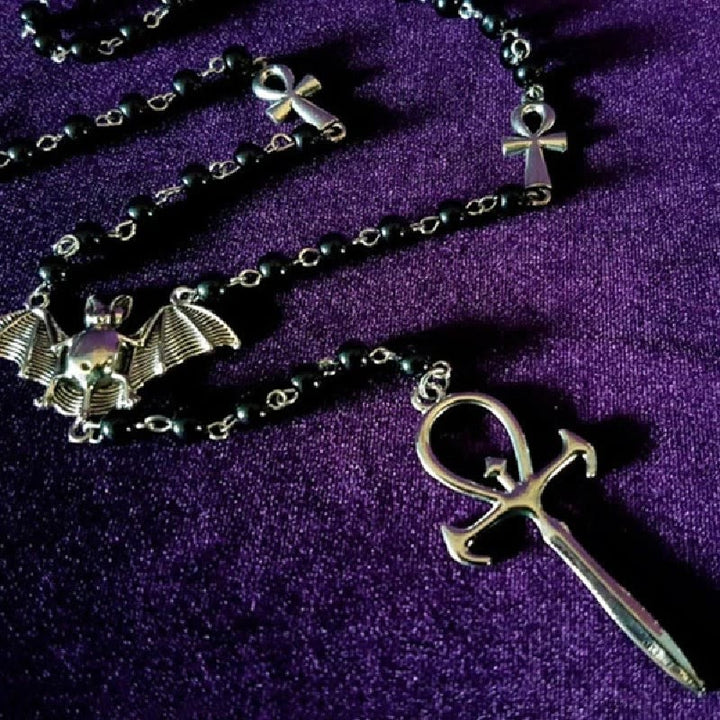 Olivenorma "Mysterious Vampire" Bat Rosary Cross Necklace - image 2