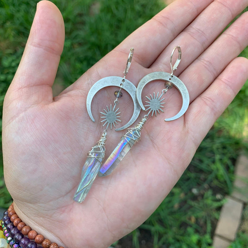 Olivenorma Crescent and Star Irregular Crystal Earrings - Moonstone&Silver moon - image 3