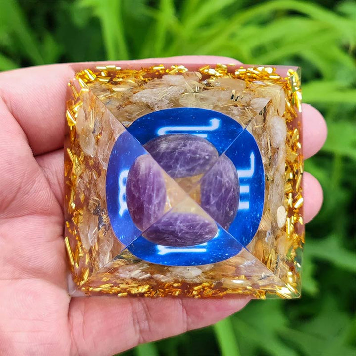 Olivenorma Amethyst with Clear Quartz Scorpio Zodiac Orgone Pyramid - image 4