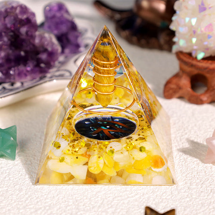 Olivenorma Tiger Eye Yellow Agate Eye Of Horus Orgone Pyramid - image 1