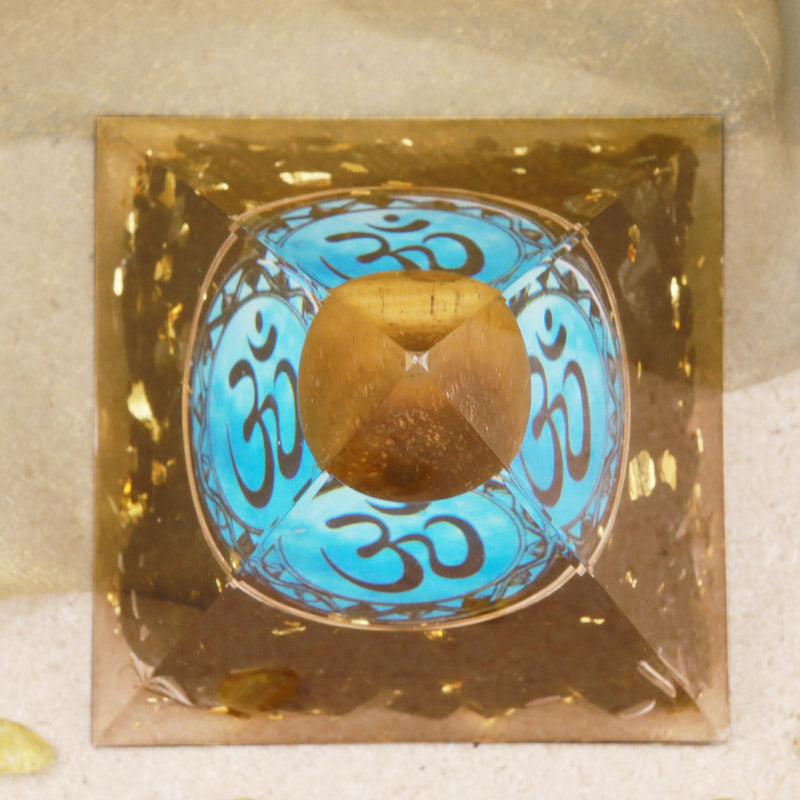 Olivenorma Tiger Eye Obsidian OM Symbol Orgone Pyramid - image 3