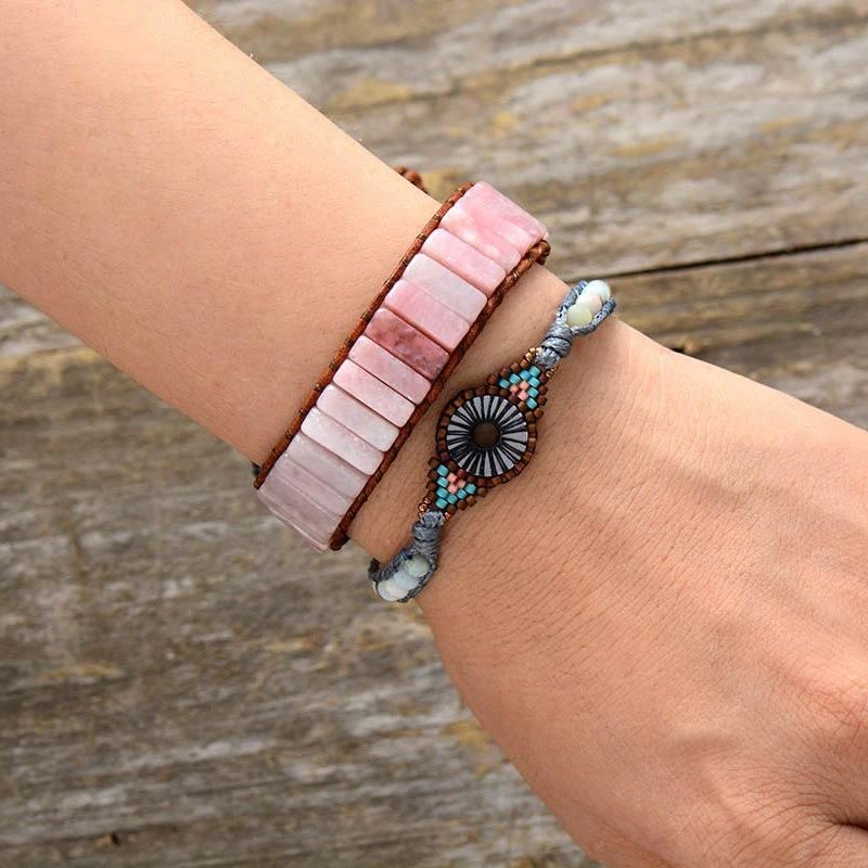 Olivenorma Natural Stone Square Leather String Wrap Bracelet - image 2