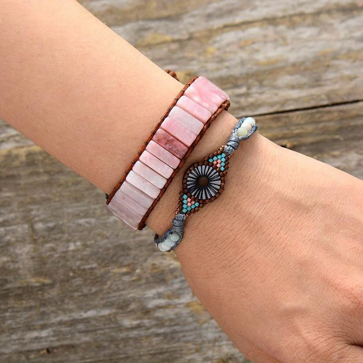 Olivenorma Natural Stone Square Leather String Wrap Bracelet - image 2
