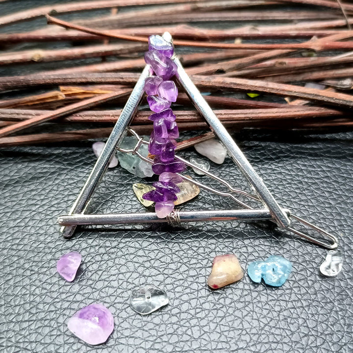 Olivenorma Crystal Triangle Gravel Geometric Hair Accessories Comb Hairpin - Amethyst - image 9