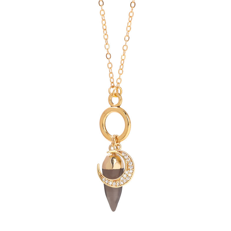 Olivenorma Bullet Crystal Zircon Moon Pendant Necklace - Smoky Quartz - image 18