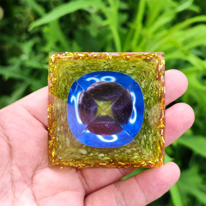 Olivenorma Amethyst with Peridot Leo Zodiac Orgone Pyramid - image 2