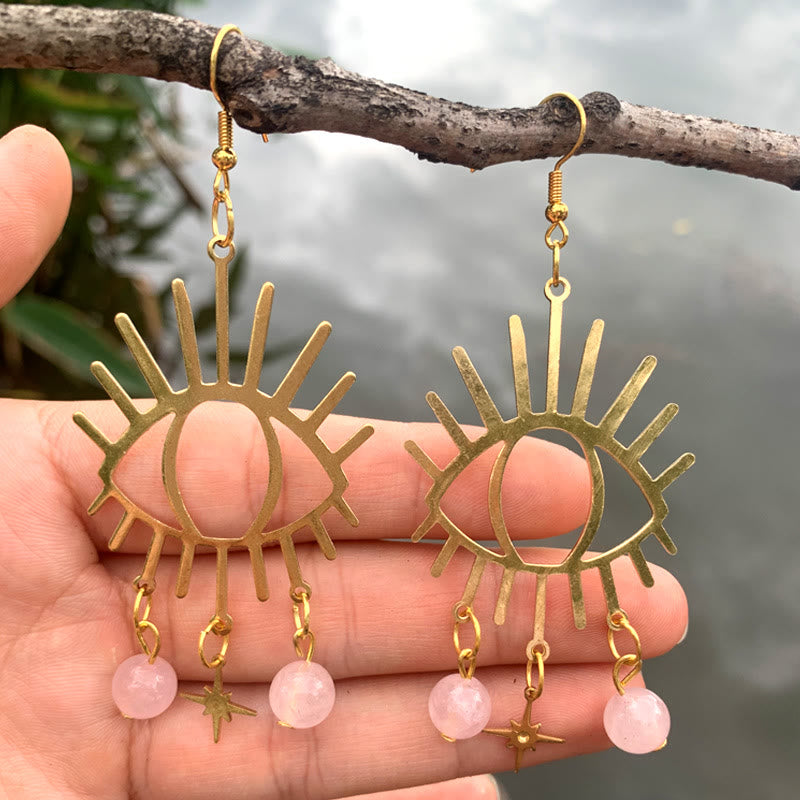 Olivenorma Evil Eye Tears Star Pendant Crystal Earrings - Rose Quartz Ball - image 30