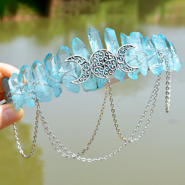 Olivenorma Cresent Moon Goddess Natural Crystal Crown - Blue Quartz#1 - image 29