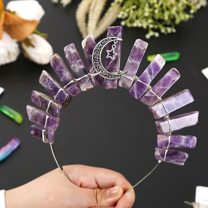 Olivenorma Three Dimensional Moon Star Flat Tube Crystal Crown - Amethyst&Moon Star - image 2