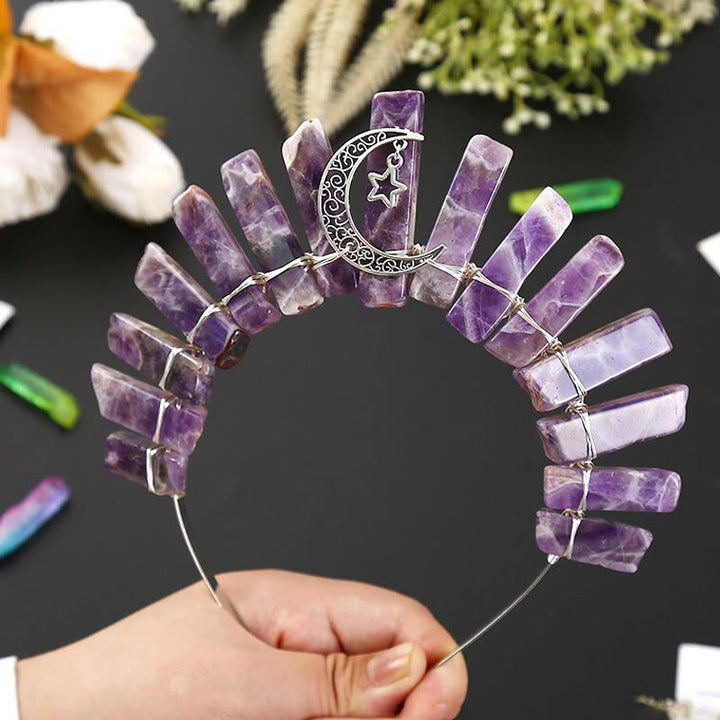 Olivenorma Three Dimensional Moon Star Flat Tube Crystal Crown - Amethyst&Moon Star - image 2