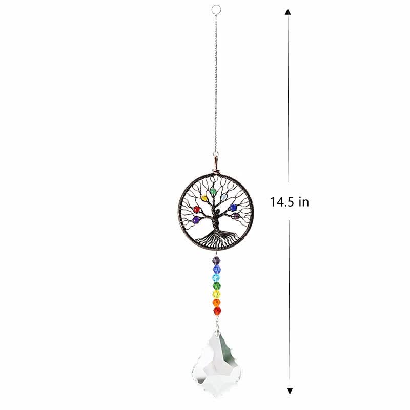Colorful Tree of Life Crystal Wind Chime Suncatcher - Chakra#Black - image 3