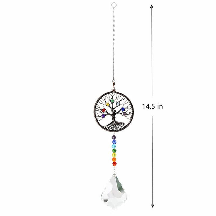 Colorful Tree of Life Crystal Wind Chime Suncatcher - Chakra#Black - image 3