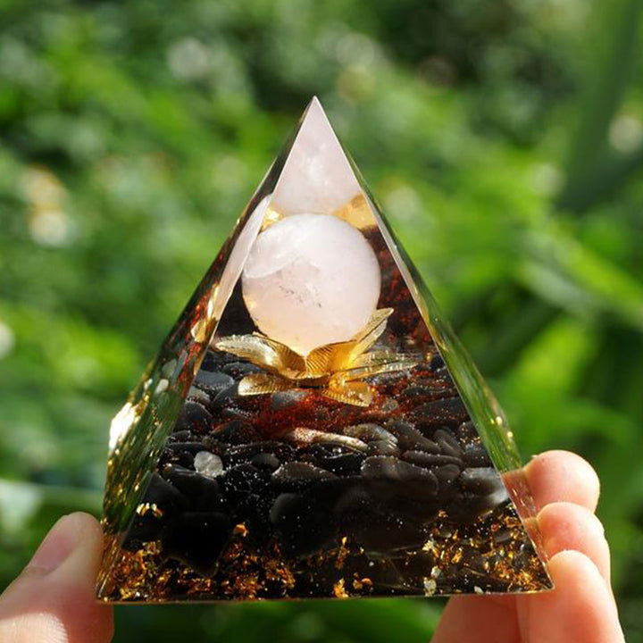 Clear Quartz Obsidian Lotus Symbol Orgone Pyramid - 6*6cm - YES PLEASE $8 - image 0