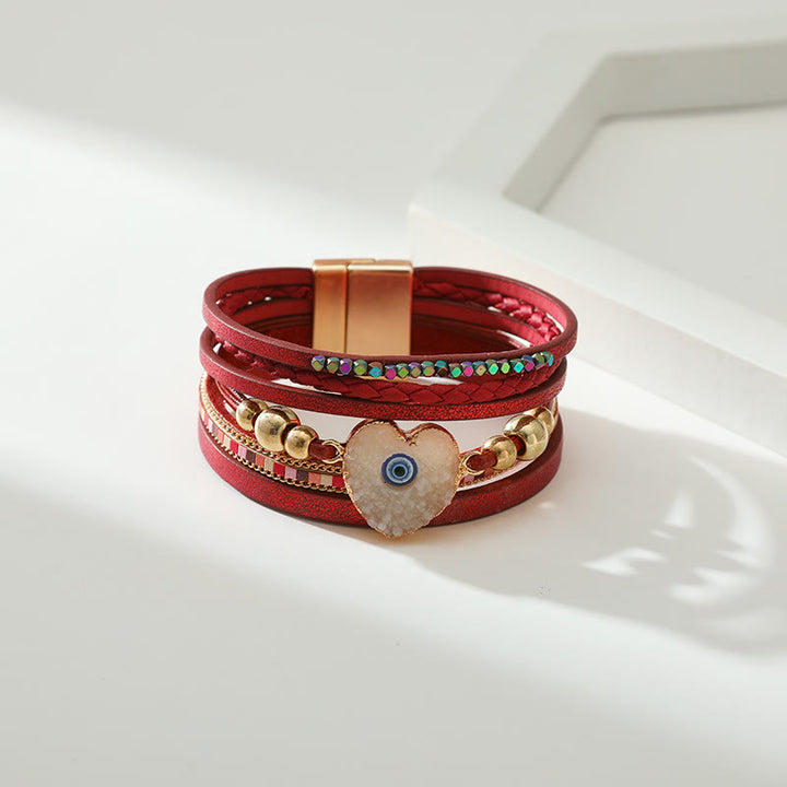 Olivenorma "Triple Protection" Heart Crystal Gold Bead Evil Eye Bracelet  - image 11