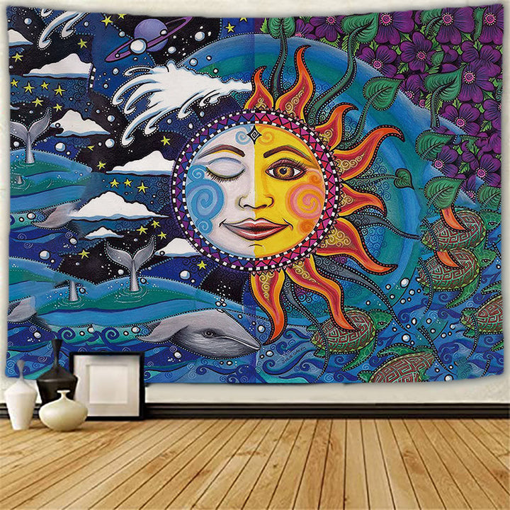 Olivenorma Sun Moon Tattoo Cat Meditation Wall Hanging Tapestry - Ocean & Forest - Brushed fabric - 78.74"*59.05"(200*150cm) - image 3