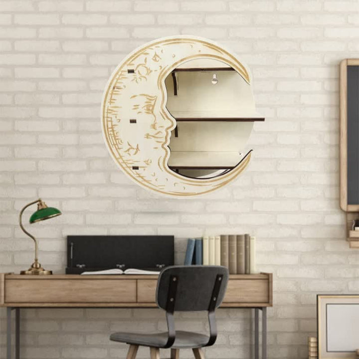 Olivenorma Crescent Moon Face Wooden Crystal Shelf - White - image 6
