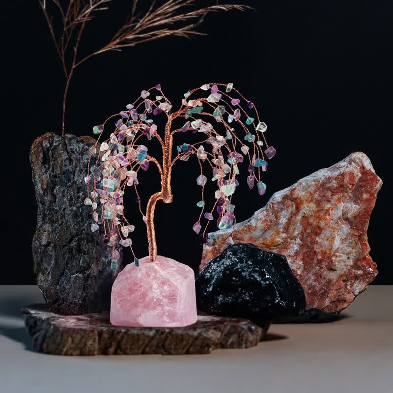 Olivenorma Fluorite Leaves Rose Quartz Base Feng Shui Tree - image 3