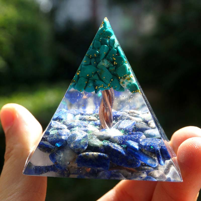 Olivenorma Lapis Lazuli With Turquoise Tree Of Life Orgone Pyramid - image 2