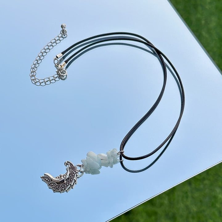 Olivenorma Natural Stone Butterfly Tassel Leather Wax Thread Necklace - image 7