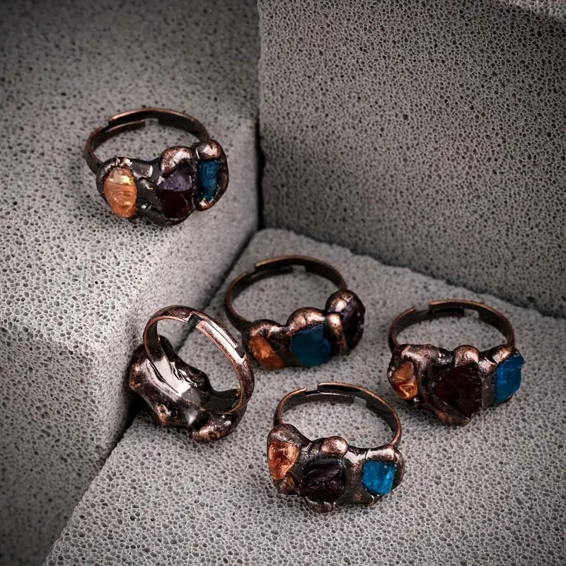 Olivenorma "The Fate" - Retro Random Color 3 Crystal Ring - image 2