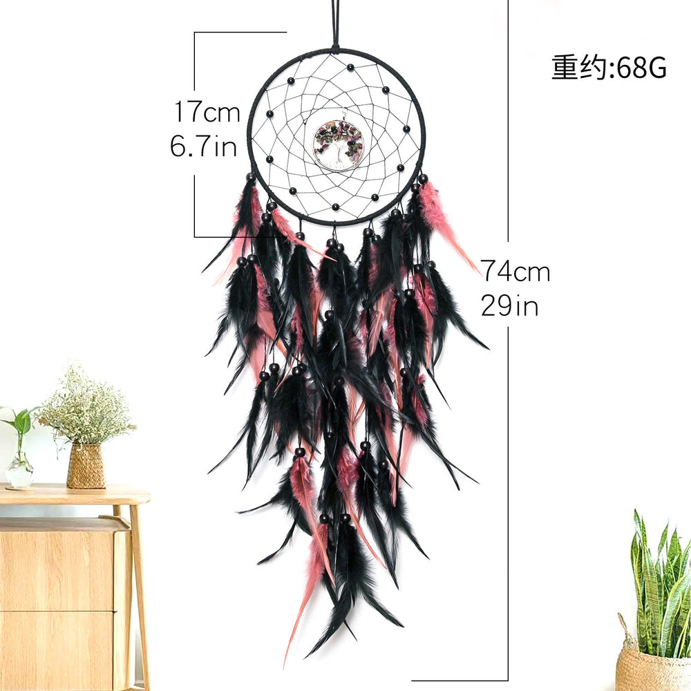Olivenorma Tourmaline Black Pink Feather Dream Catcher - Sun - image 1