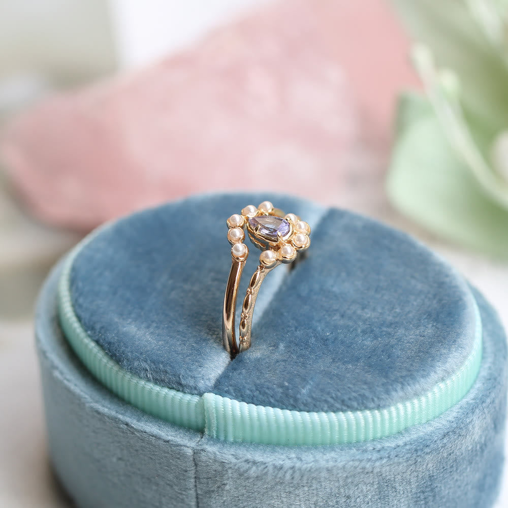Olivenorma S925 Sapphire Pearl Teardrop Double Layer Ring - image 15