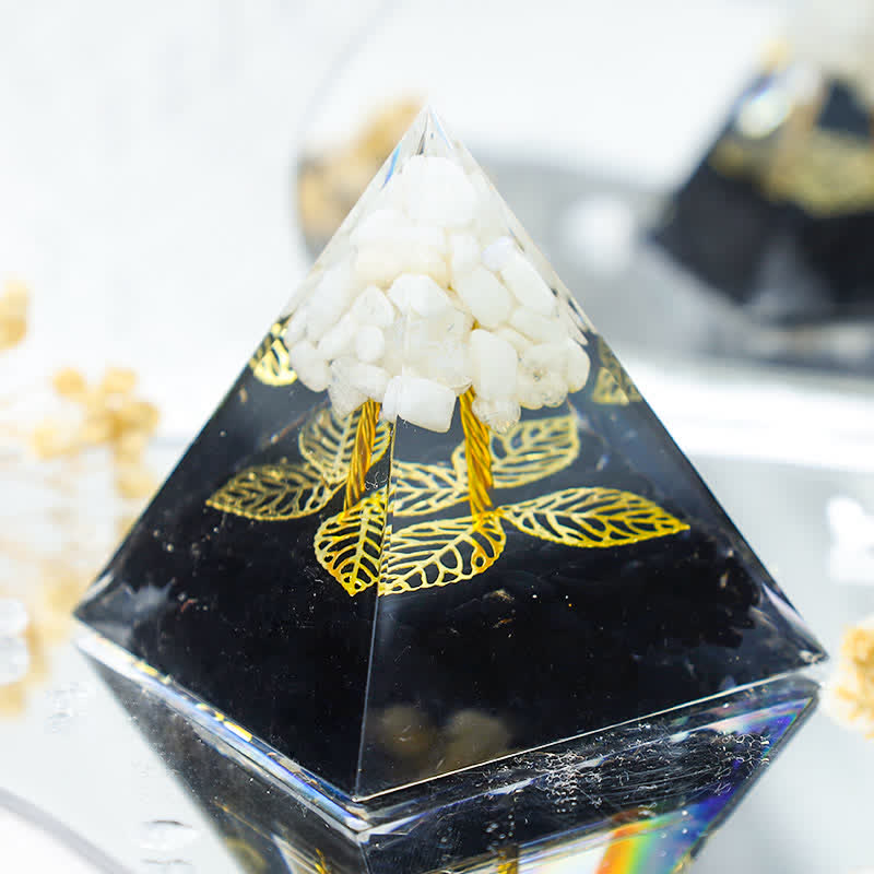 Olivenorma White Jade With Black Tourmaline Leaf Orgone Pyramid  - image 1