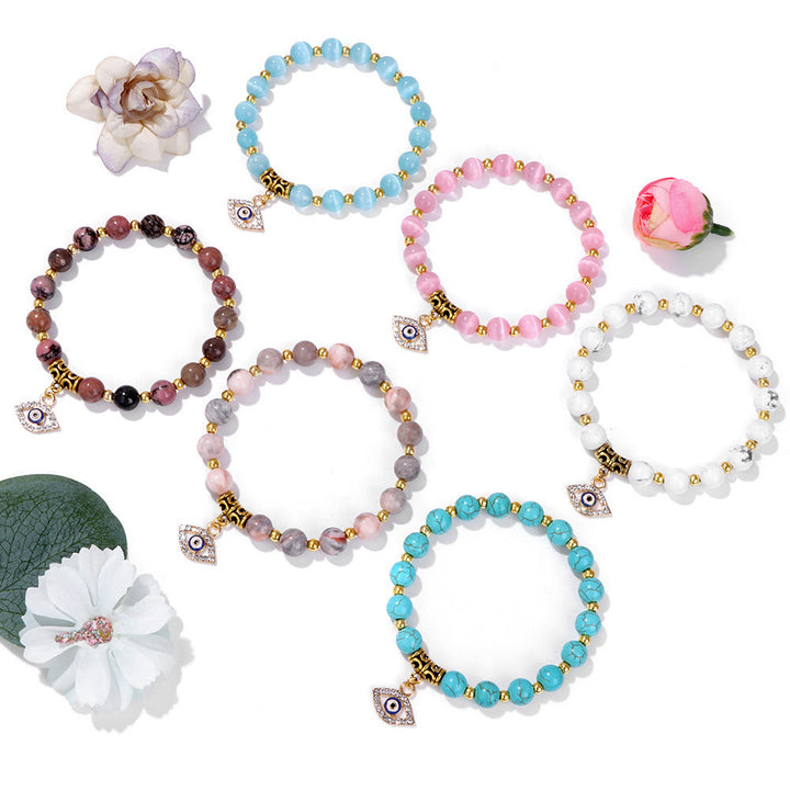 Olivenorma Natural Stone Beaded Evil Eye Pendant Bracelet - image 0