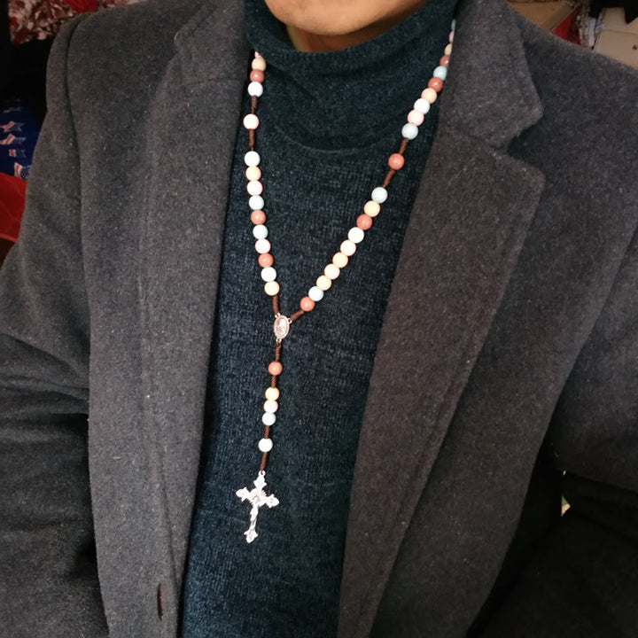 Olivenorma Color Beads Rosary Mary Medal Cross Necklace - image 1