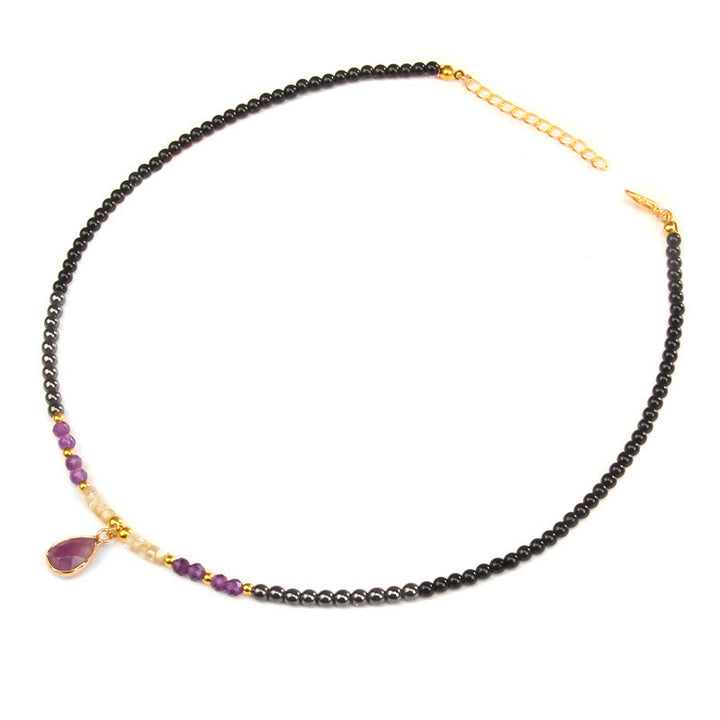Olivenorma Natural Obsidian Faceted Glass Gemstone Pendant Necklace - Obsidian&Amethyst - image 7