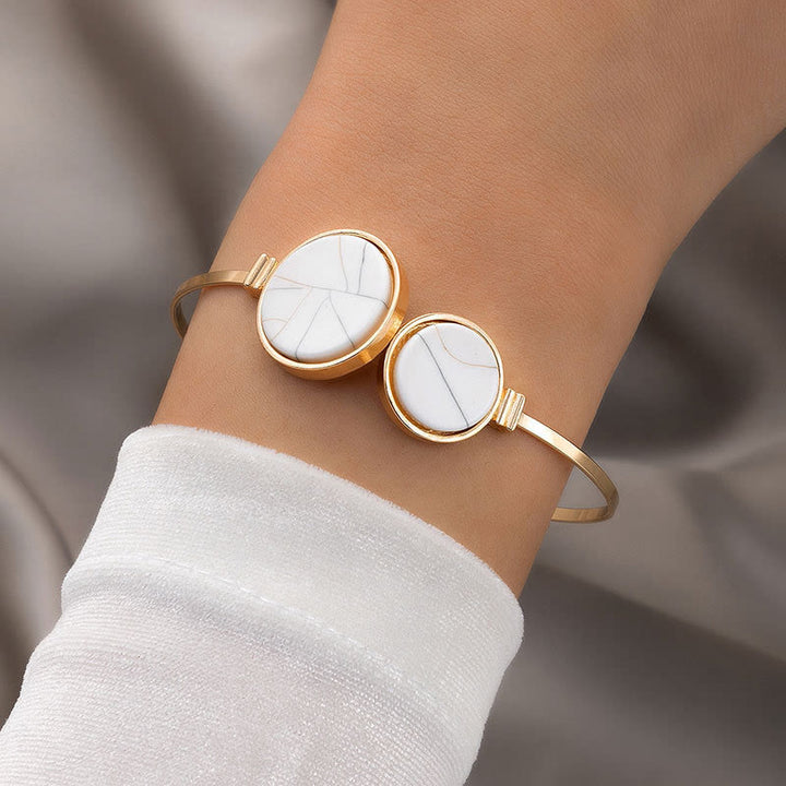 Olivenorma Natural Stone Alloy Five Piece Open Bracelet Set - White Turquoise - image 12