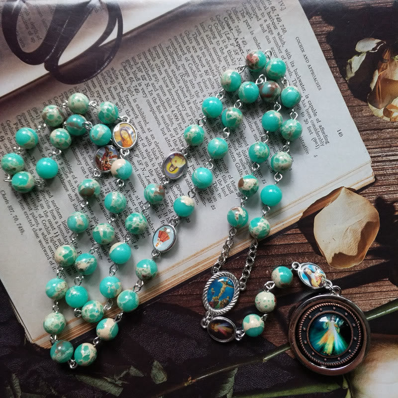Olivenorma Emperor Stone Virgin Maria Mercy Rosary Necklace - Emperor Stone&Virgin Maria Mercy - image 0