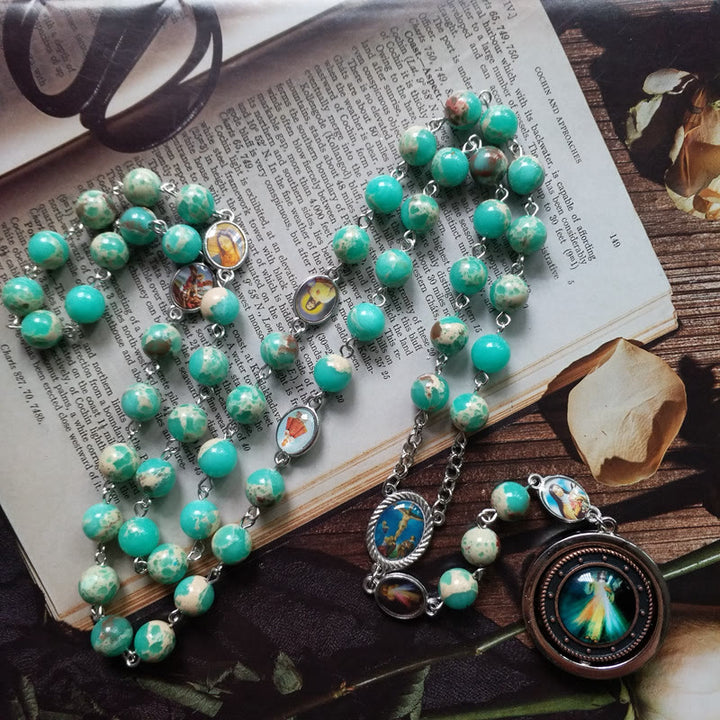 Olivenorma Emperor Stone Virgin Maria Mercy Rosary Necklace - Emperor Stone&Virgin Maria Mercy - image 0