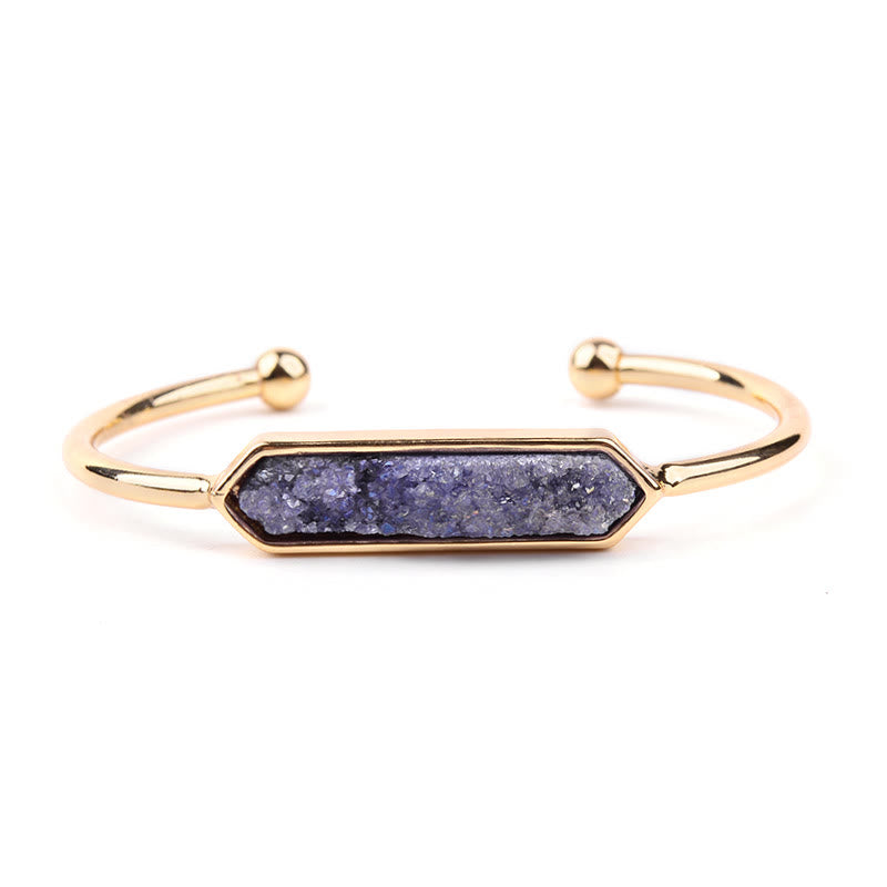 Olivenorma Natural Crystal Cluster Metal Copper Cuff Bracelet - Amethyst - Gold - image 8