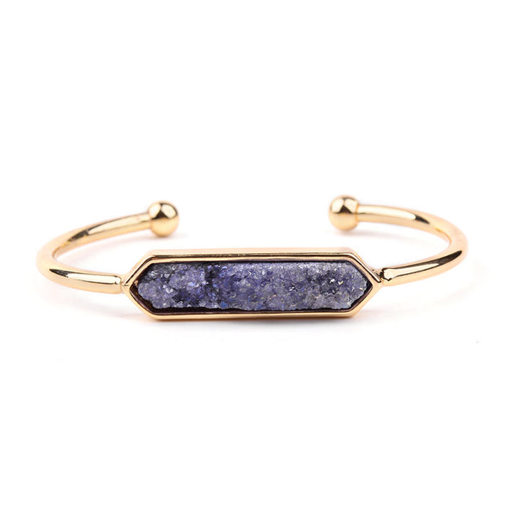 Olivenorma Natural Crystal Cluster Metal Copper Cuff Bracelet - Amethyst - Gold - image 8