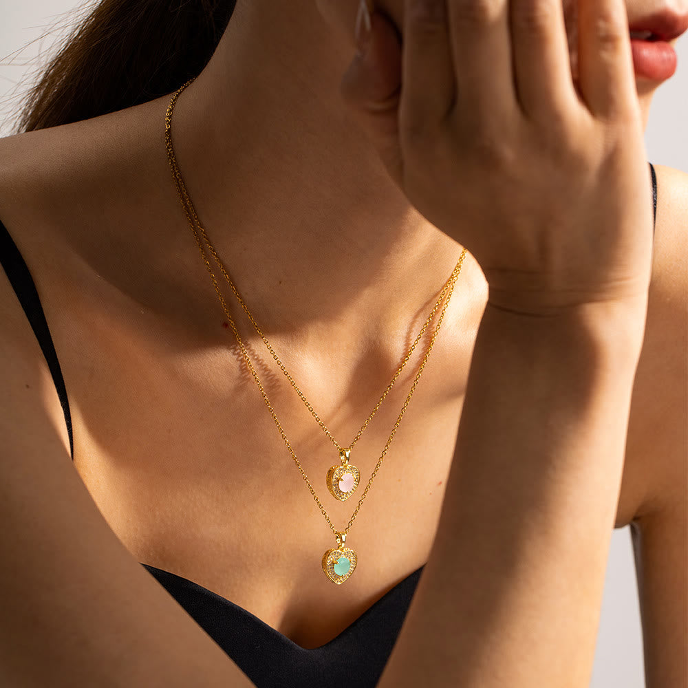 Olivenorma Pink Opal Amazonite Gold Heart Pendant Necklace - image 1