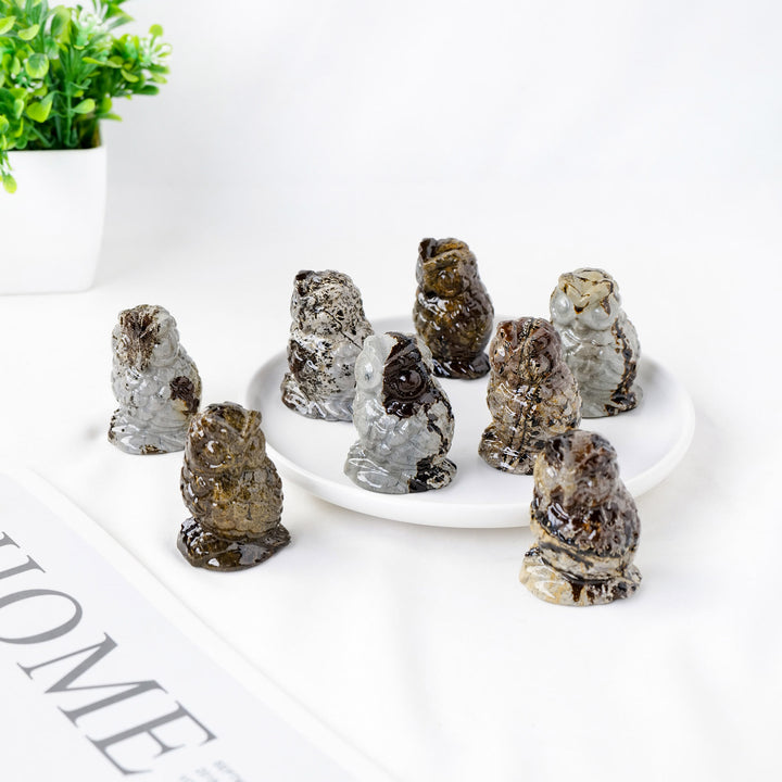 Olivenorma Natural Picture Jasper Owl Carving Craft Ornament - Picture Jasper - image 0