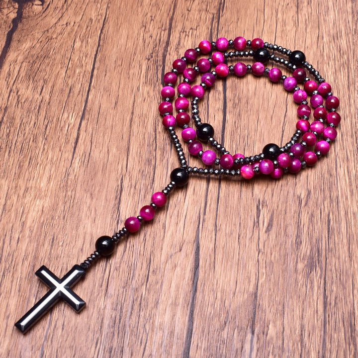 Olivenorma Natural Stone Cross Pandant Rosary Necklace - image 5