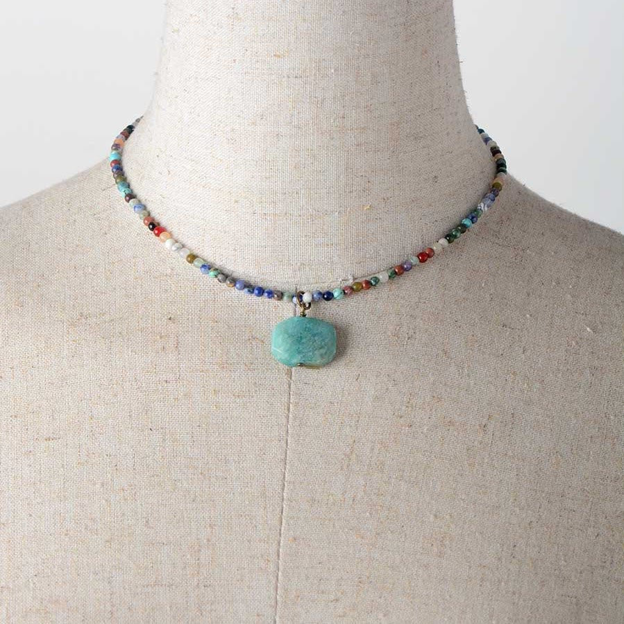 Olivenorma Geometric Amazonite Pendant Choker Mala Jewelry Necklace - image 2