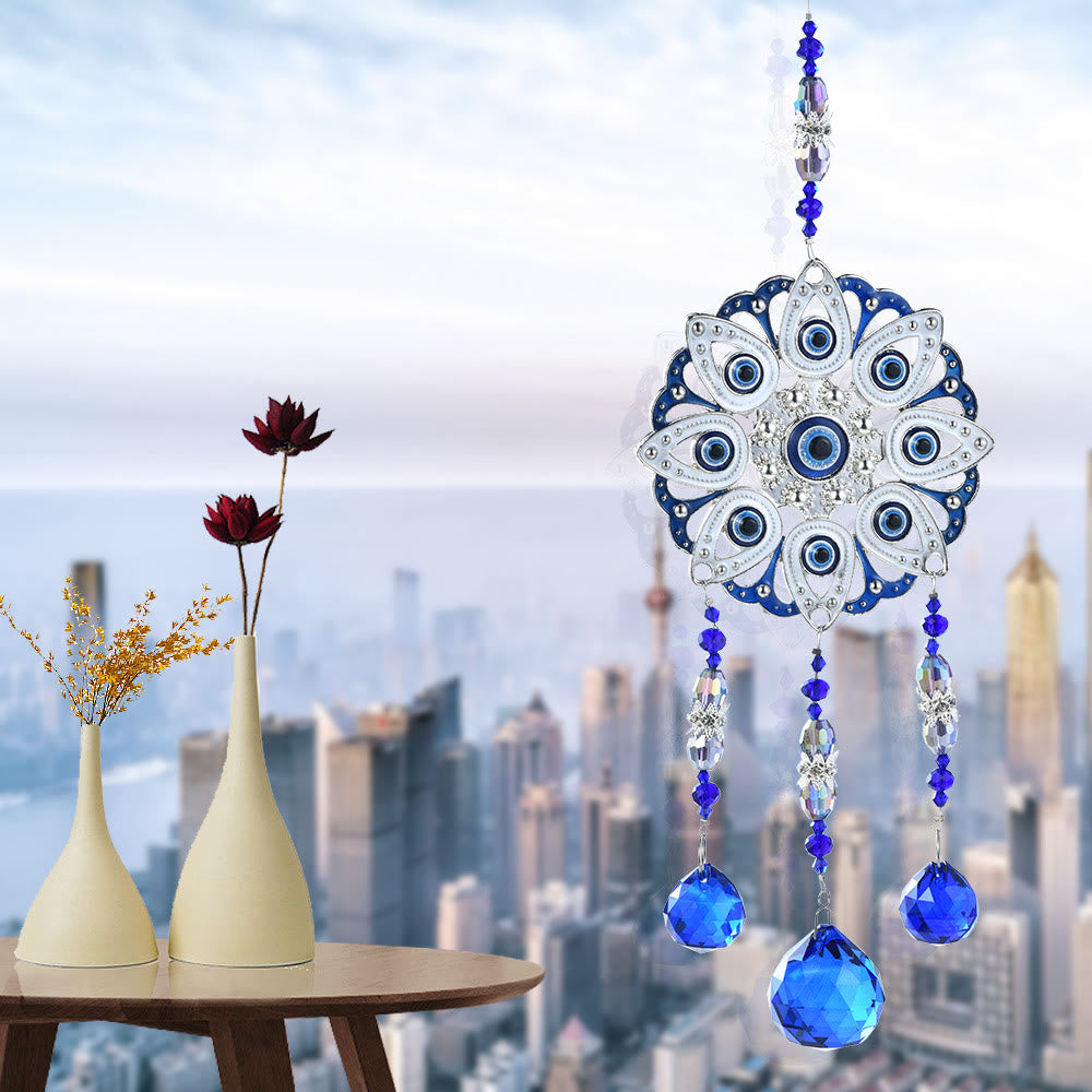 Olivenorma Blue Zircon Owl Evil Eye Wall Decor - Evil Eye&Flowers - image 2