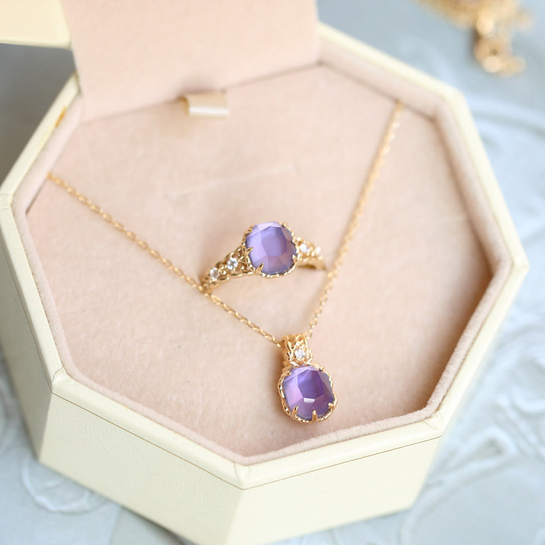 Olivenorma Natural Amethyst Square Stone Ring Necklace - image 9