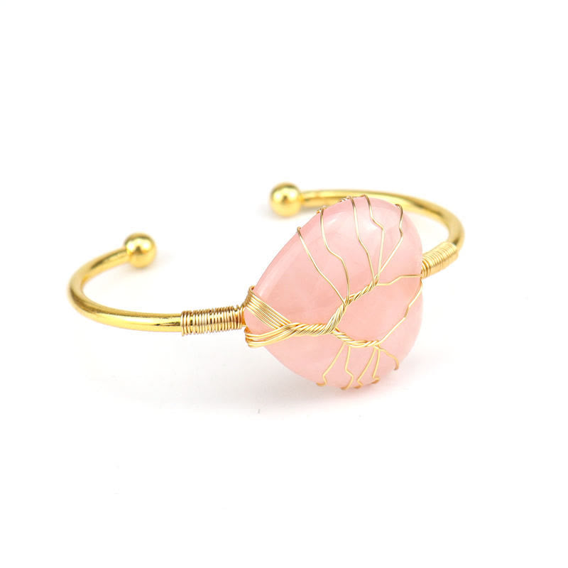 Olivenorma Gold Copper Wire Wrapped Natural Heart Shape Crystal Bracelet - Rose Quartz - image 11