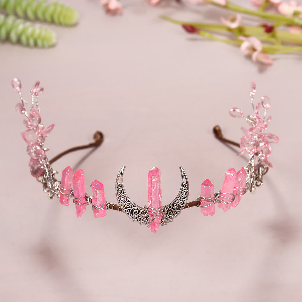 Olivenorma Natural Crystal Sun Moon Woven Flower Crystal Crown - Pink Crystal - image 10