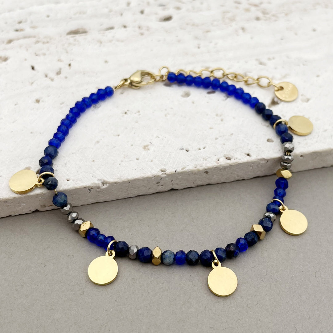 Olivenorma Natural Stone Beaded Titanium Disc Charm Bracelet - Sapphire - image 11